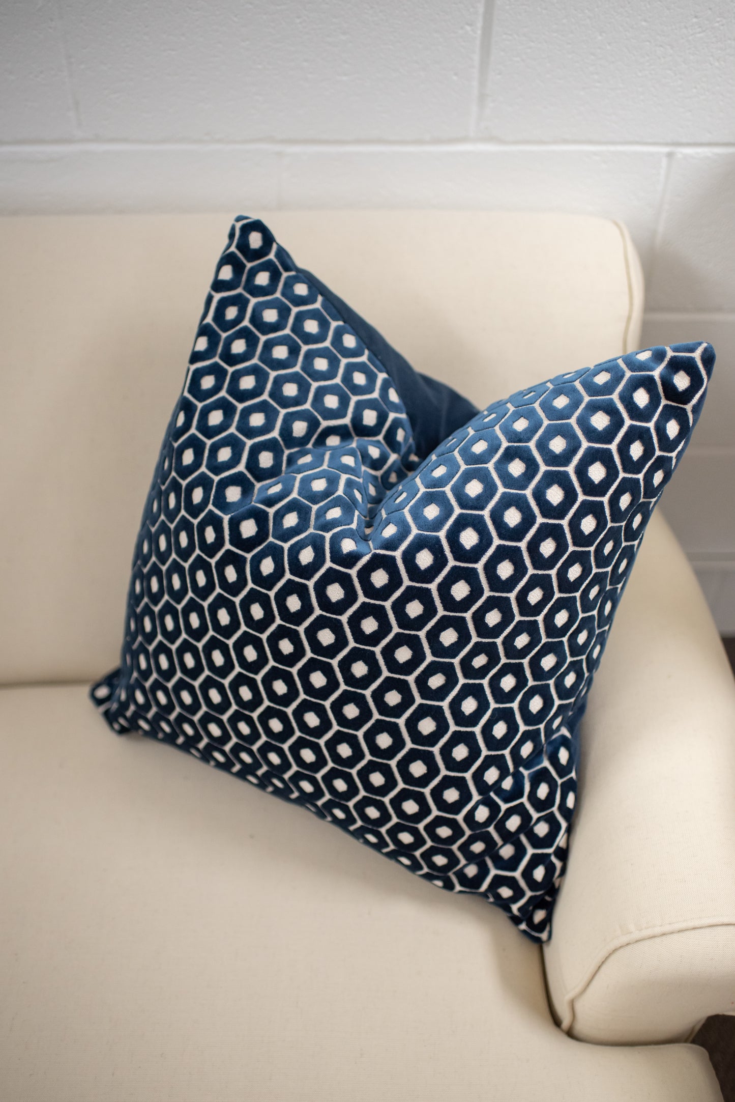 Navy cut velvet pillow