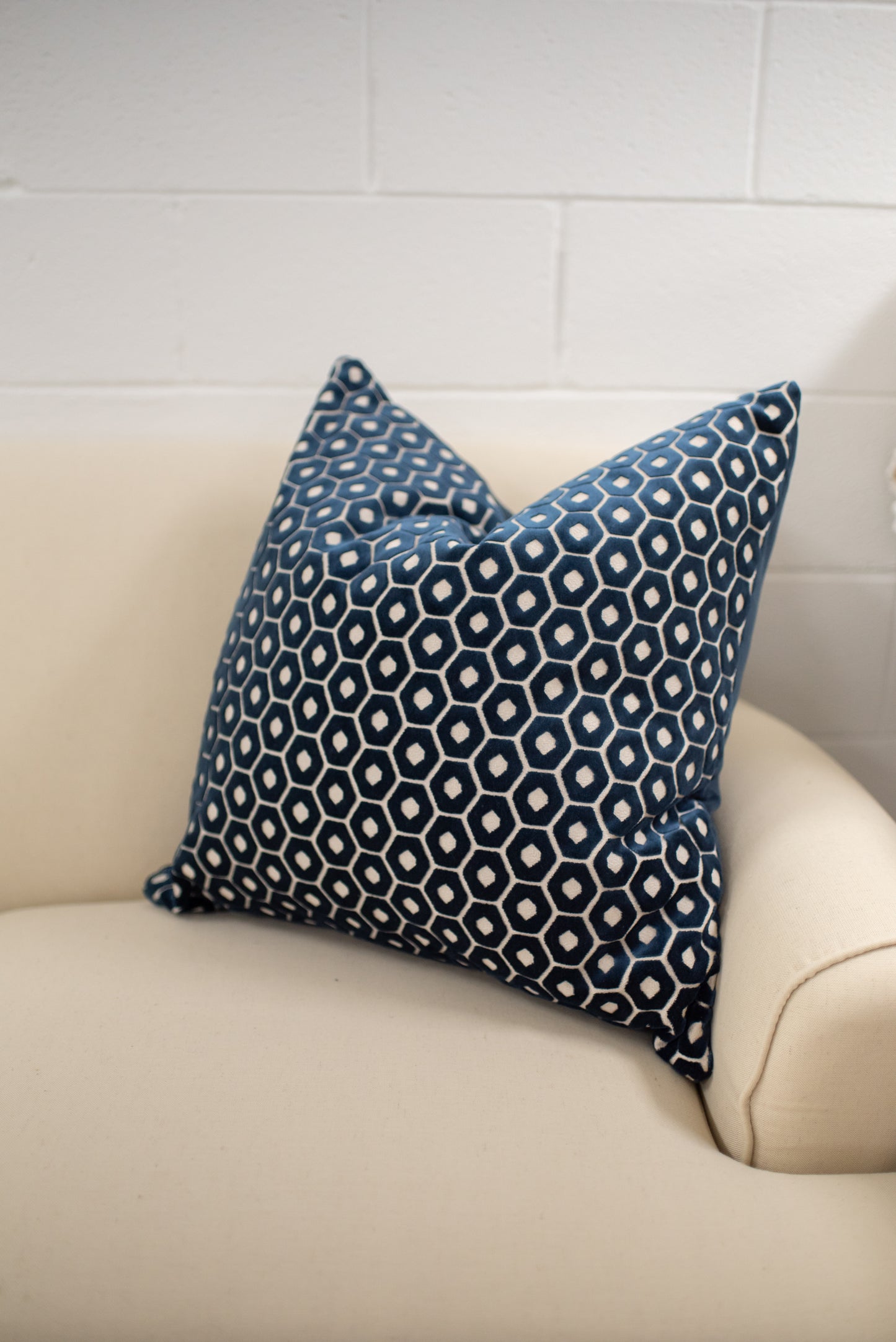 Navy cut velvet pillow