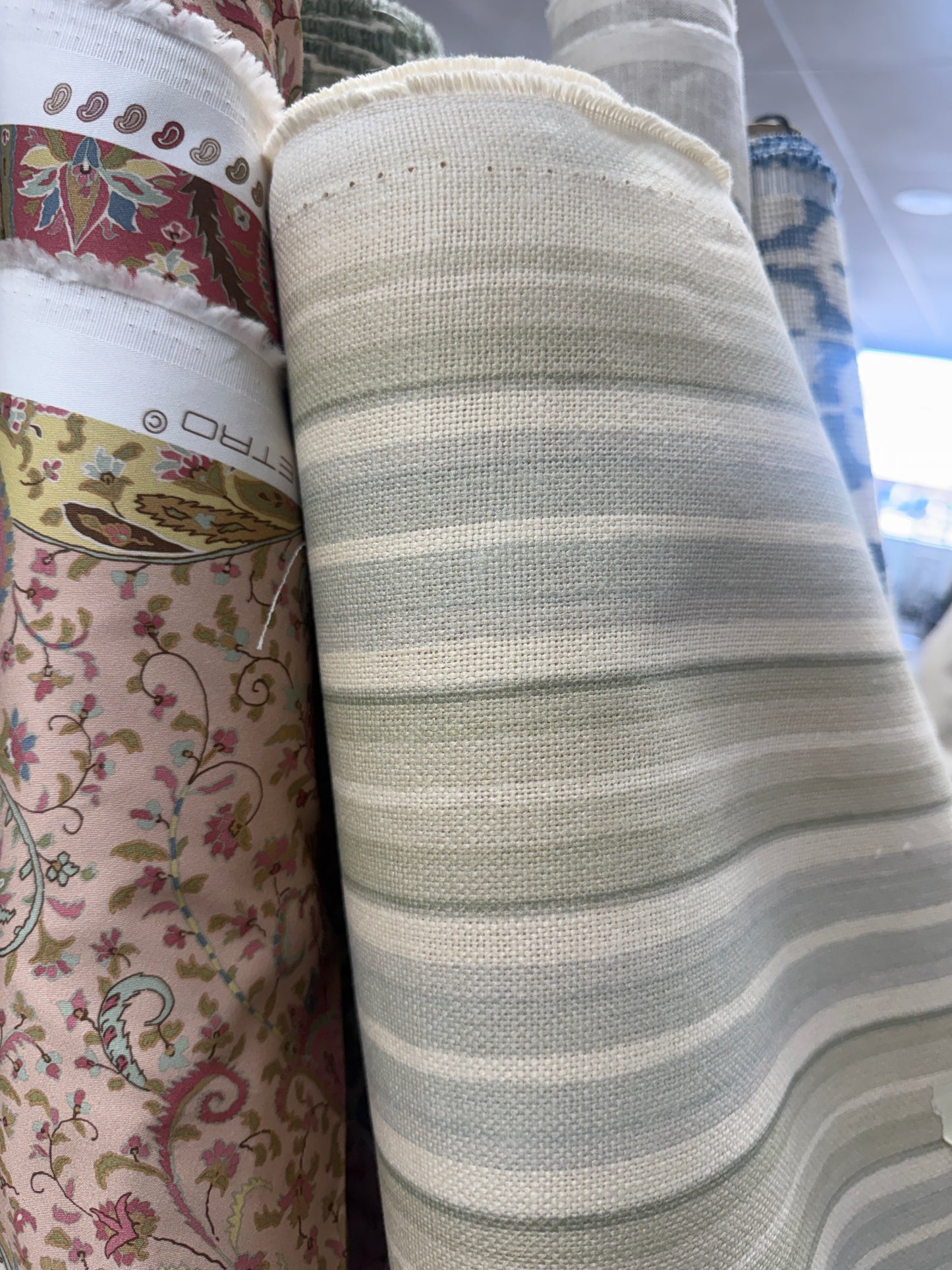 Blue and green stripe fabric, 2 yards