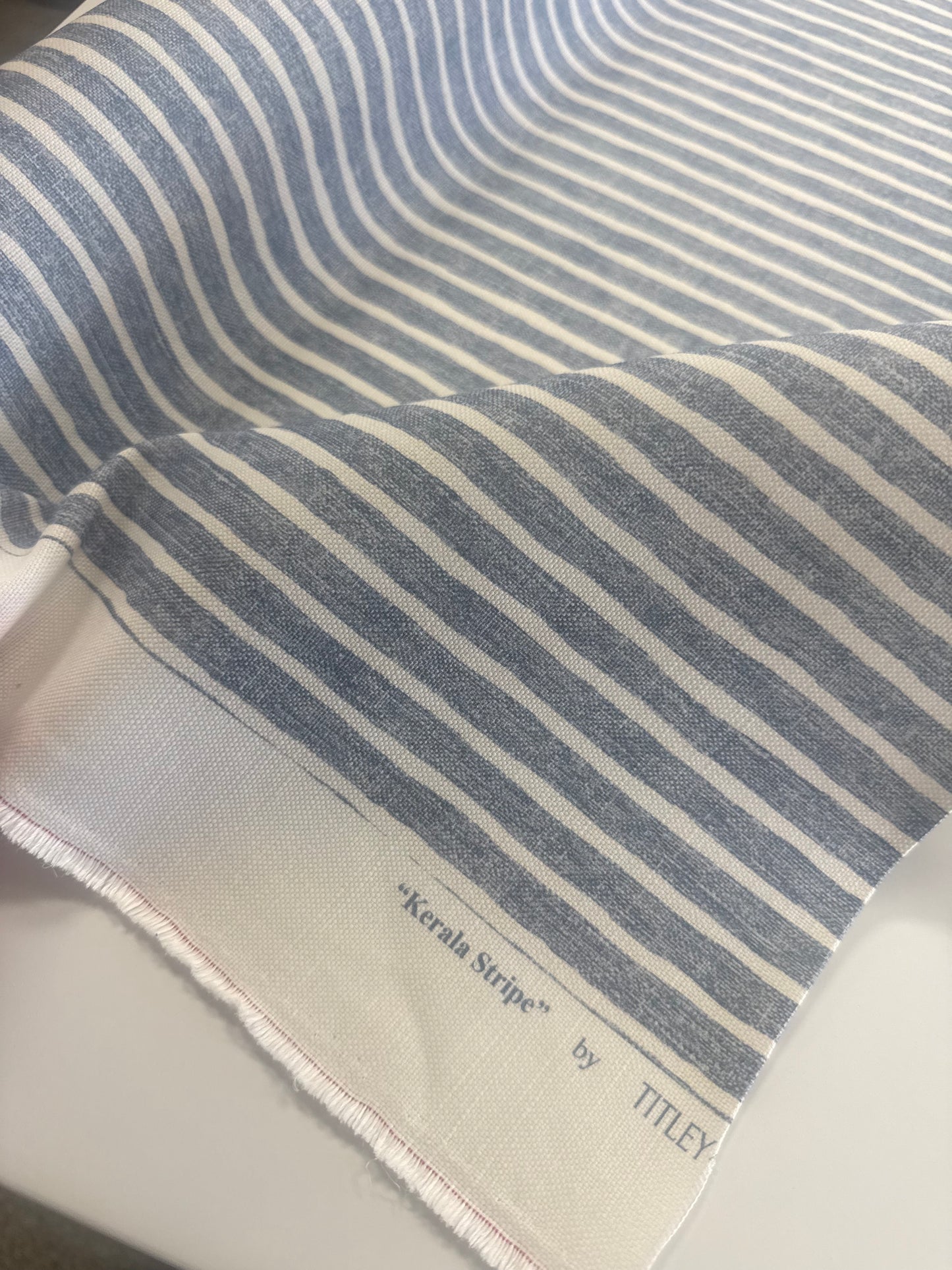 Tilley & Marr, kerala stripe, blue stripe, 4.25 yards, $212 all