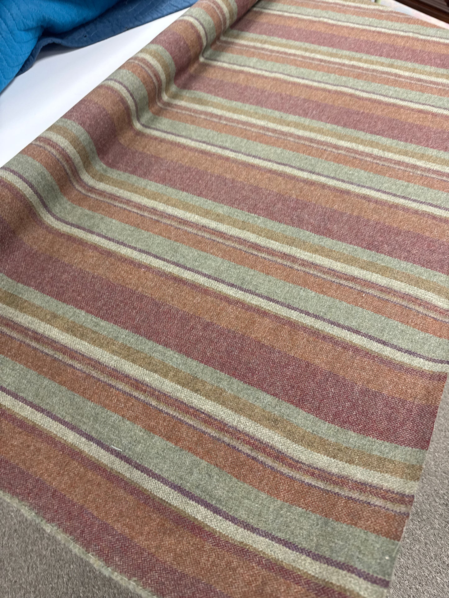Mulberry Lindisfarne Stripe Russet/Sage Fabric, 3.75 yards,