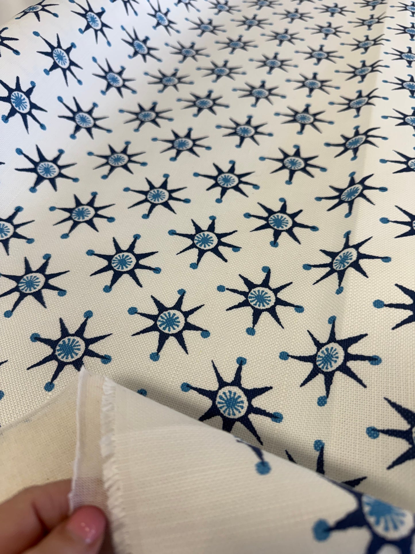 Virginia Kraft Textiles Star Linen Cotton Print Fabric- Priz/ Indigo  2.8 Yards