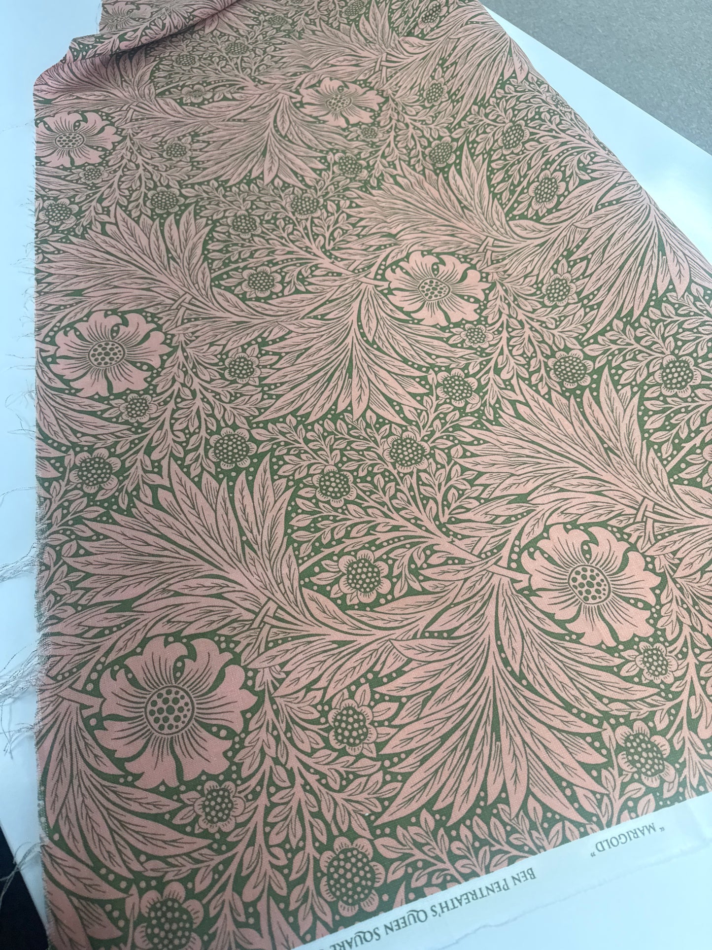 Morris & Co, marigold, pink and green, by the yard