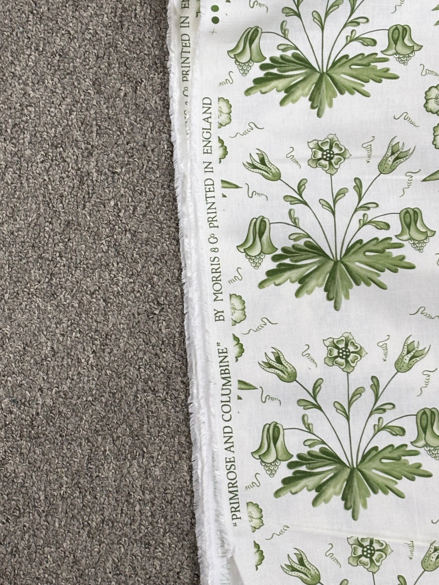 Morris & Co, Primrose and Columbine, green, by the yard