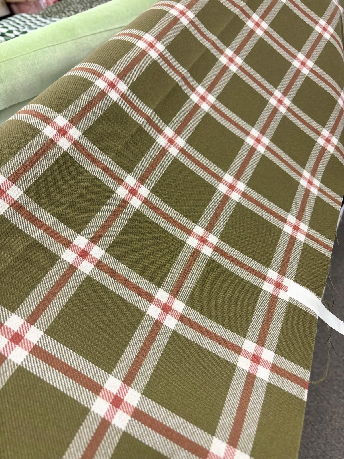 Green And Coral Plaid, By The Yard