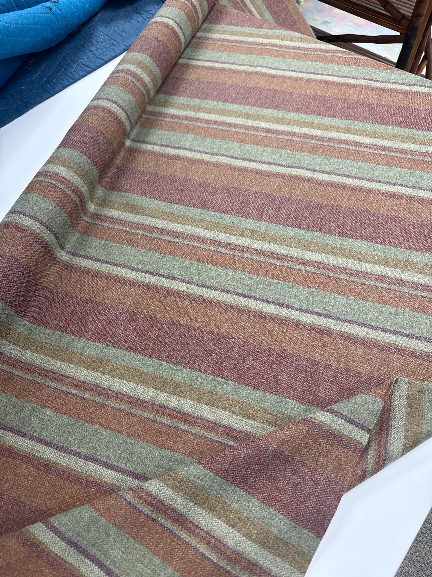 Mulberry Lindisfarne Stripe Russet/Sage Fabric, 3.75 yards,