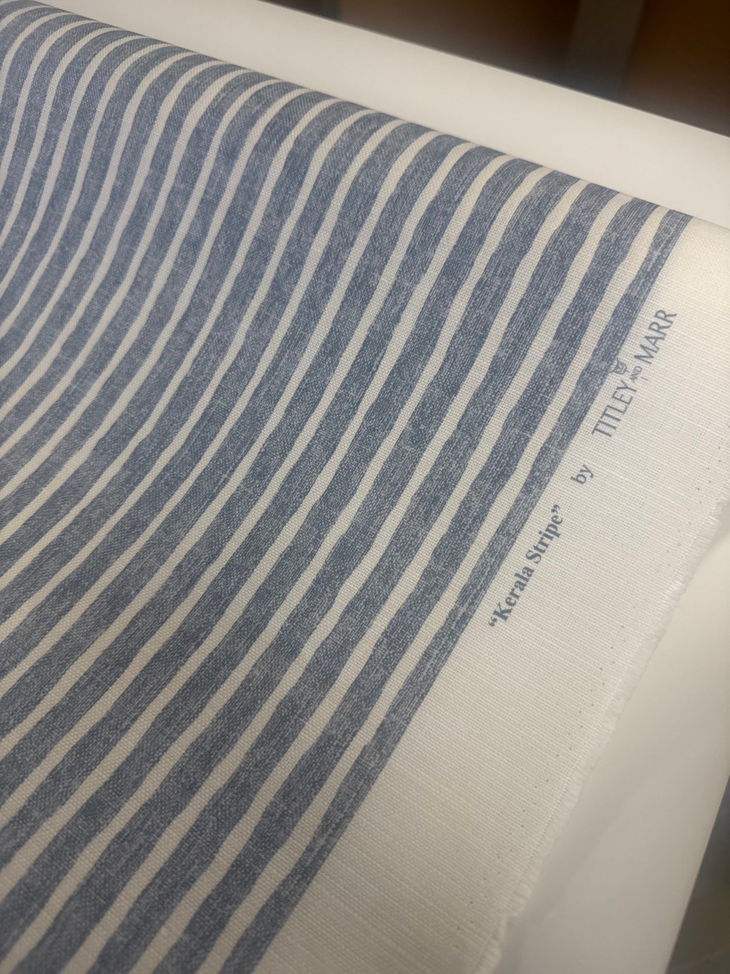 Tilley & Marr, kerala stripe, blue stripe, 4.25 yards, $212 all