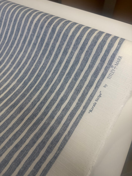 Tilley & Marr, kerala stripe, blue stripe, 4.25 yards, $212 all