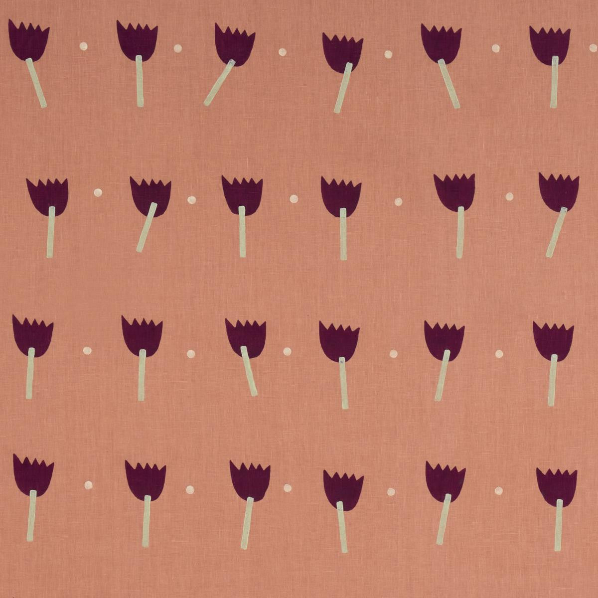 Schumacher Tulip Play Hand Block Print Violet on Rust, 2 yards