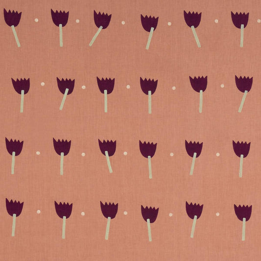 Schumacher Tulip Play Hand Block Print Violet on Rust, 2 yards