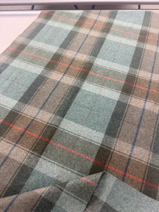 Green Wool plaid fabric, 0.60