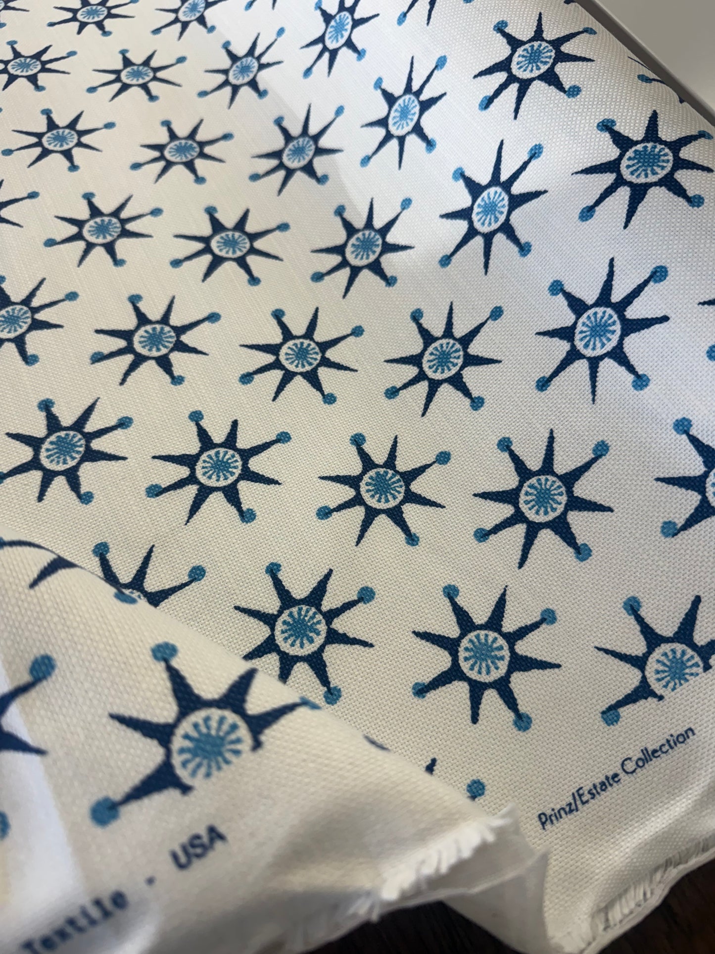 Virginia Kraft Textiles Star Linen Cotton Print Fabric- Priz/ Indigo  2.8 Yards