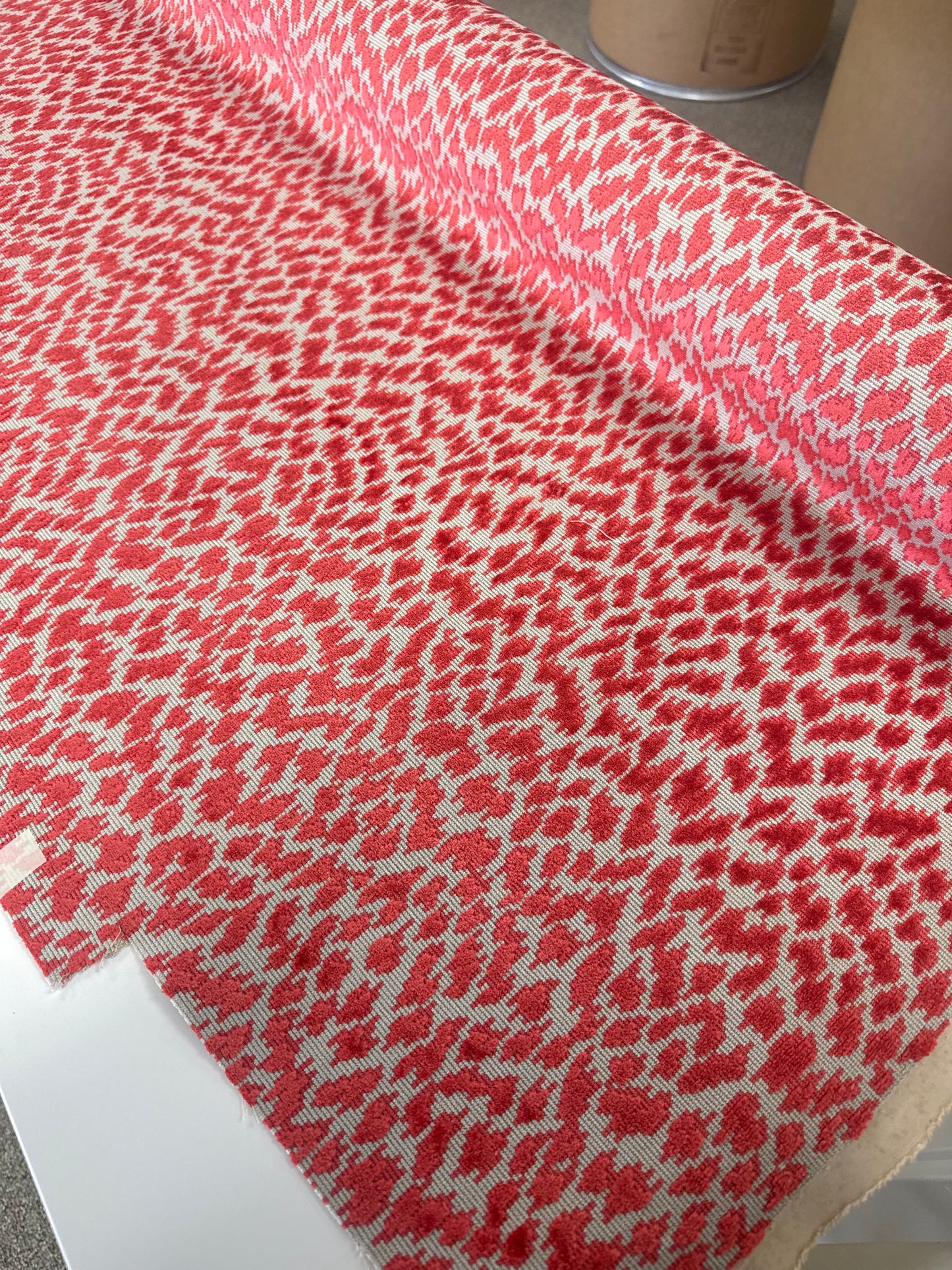 Romo Cut Velvet Animal Skin Upholstery Fabric- Otis / Carnelian 3.4 yards, $270