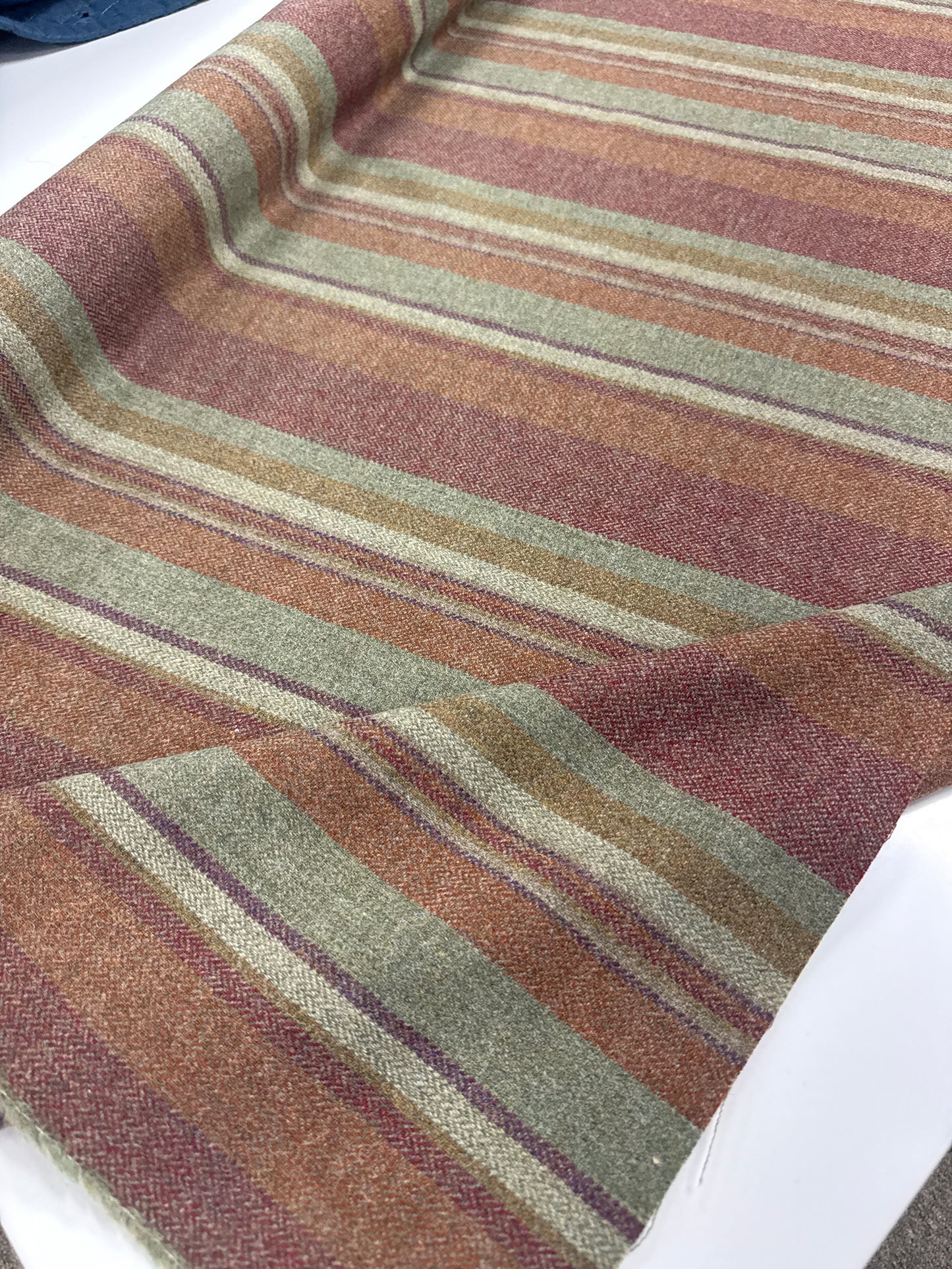Mulberry Lindisfarne Stripe Russet/Sage Fabric, 3.75 yards,