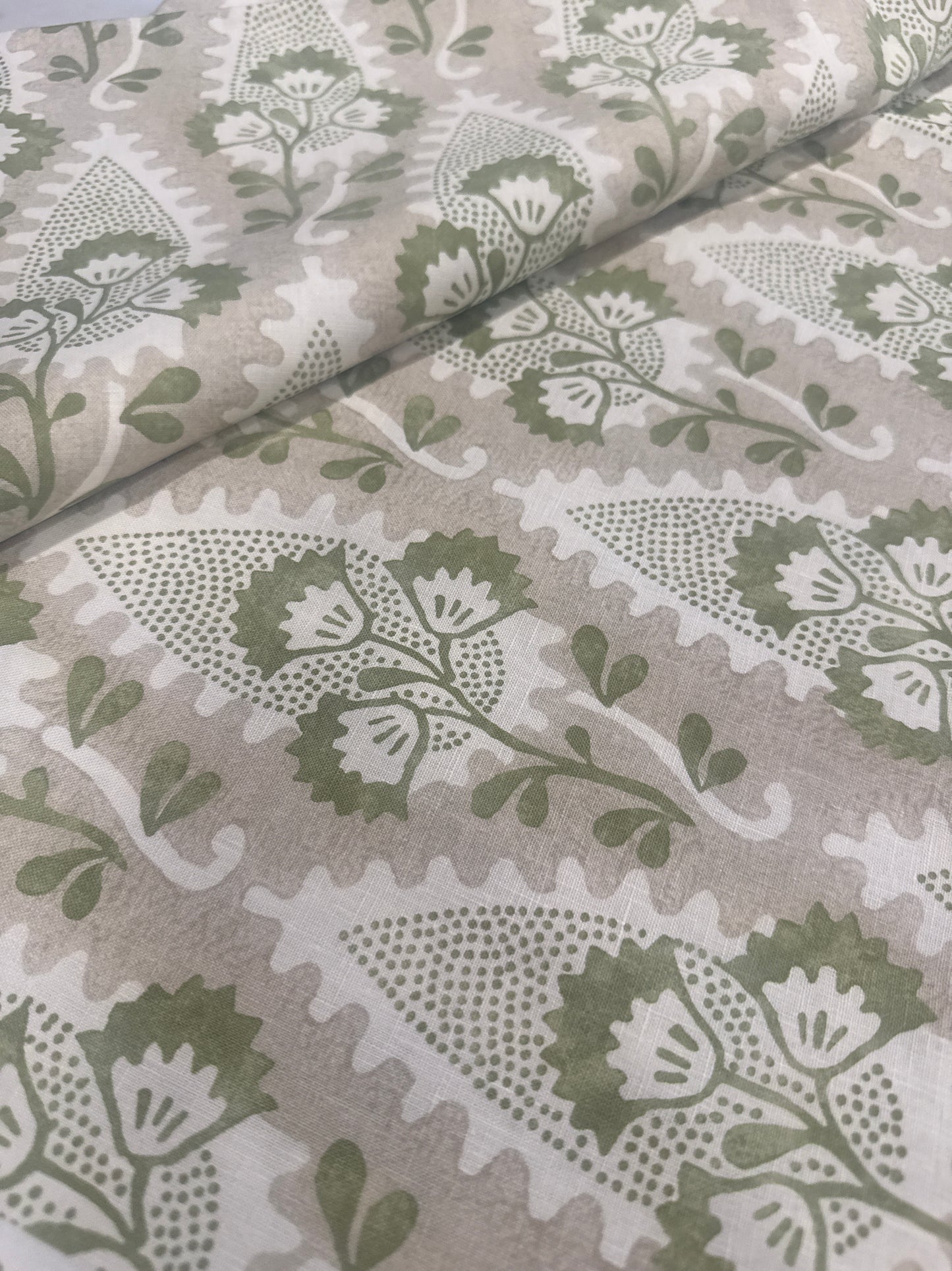 Anna French Cornwall Green And Beige Fabric, by the yard