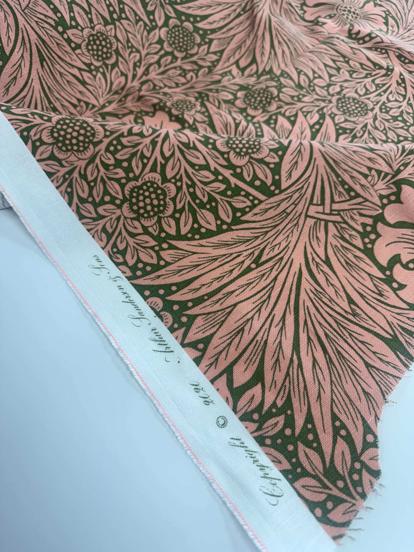 Morris & Co, marigold, pink and green, by the yard