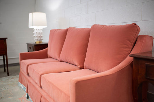 Pink velvet sofa