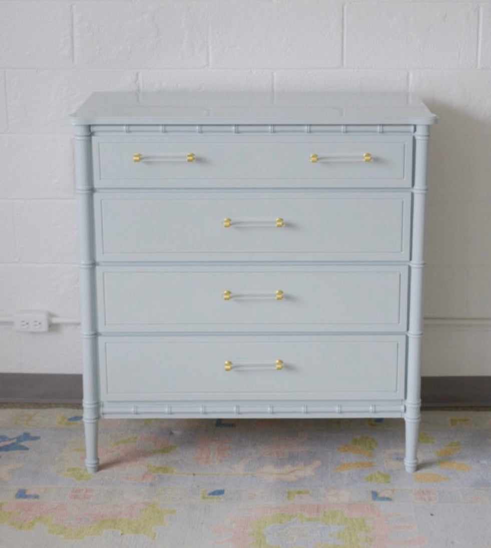 Light blue lacquered faux bamboo chest of drawers