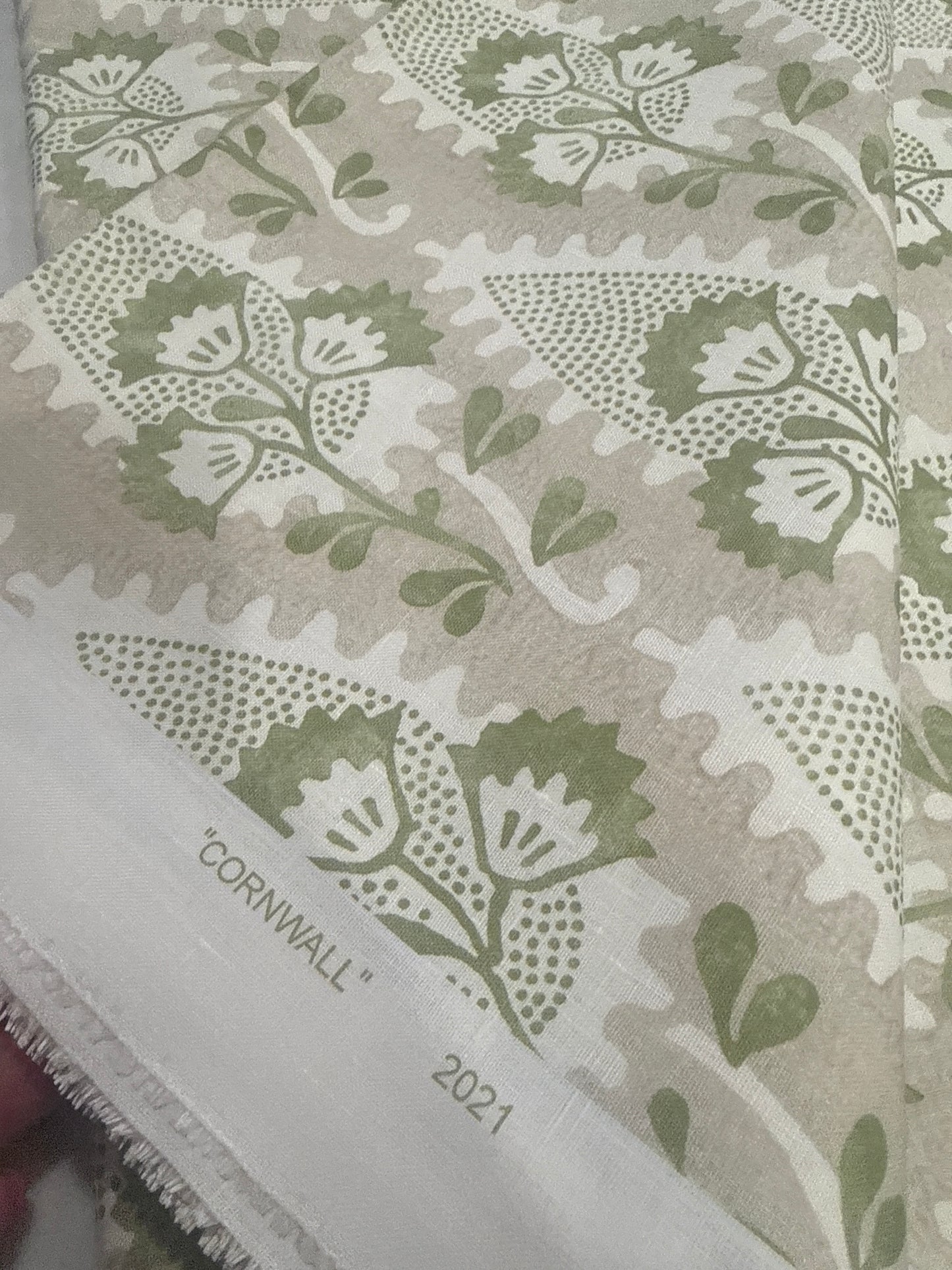Anna French Cornwall Green And Beige Fabric, by the yard
