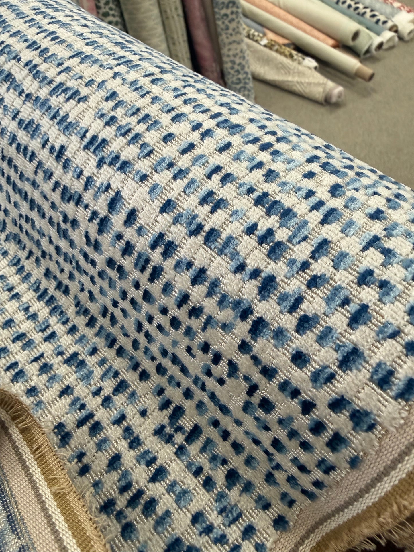 Brunschwig & Fils Irregular Dot Epingle Fabric- De Blois velvet/ Blue 1.6 Yards