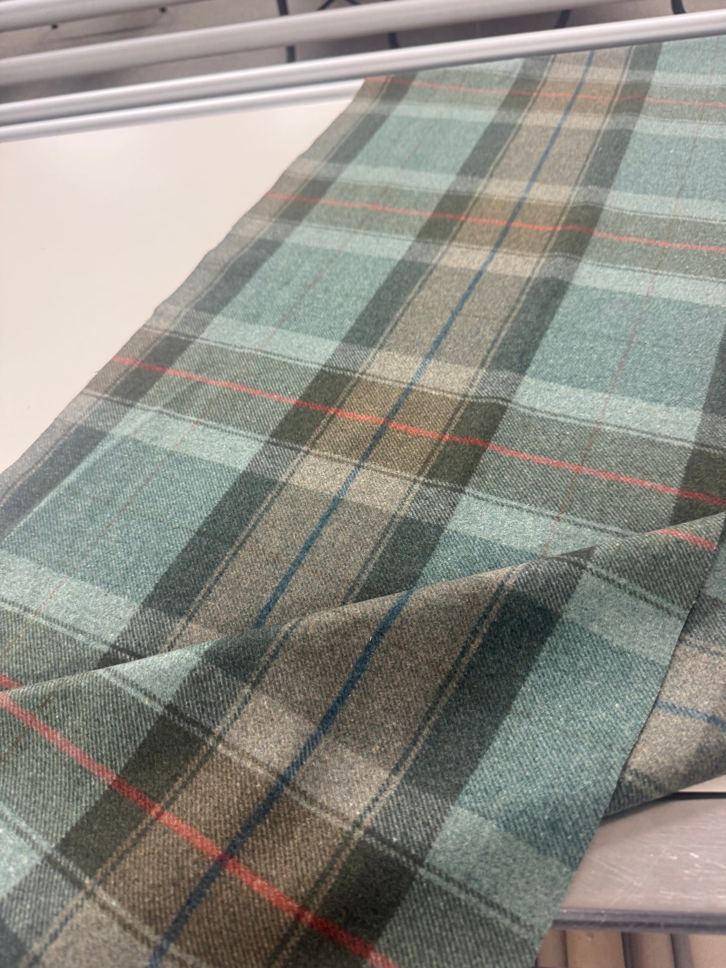 Green Wool plaid fabric, 0.60