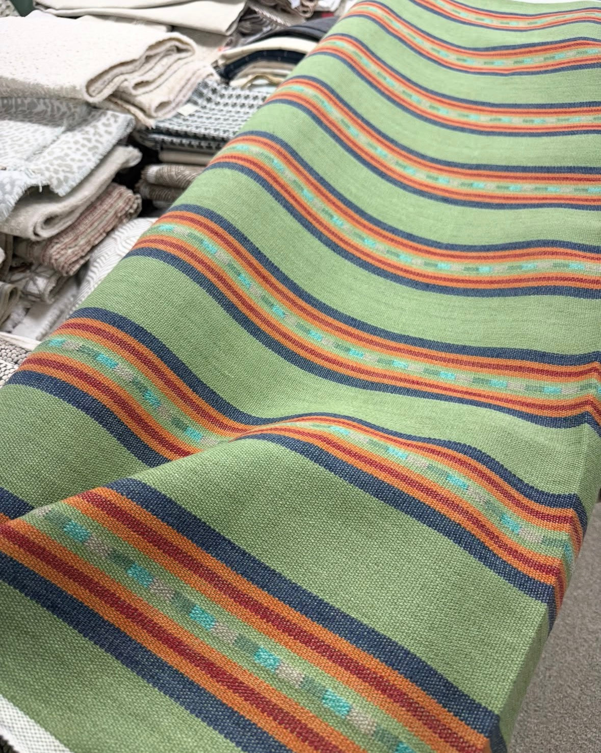 Striped green fabric by the yard
