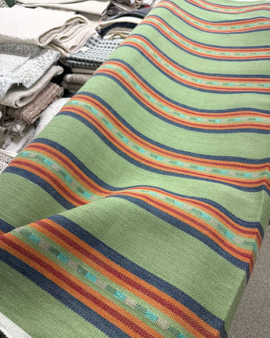Striped green fabric by the yard