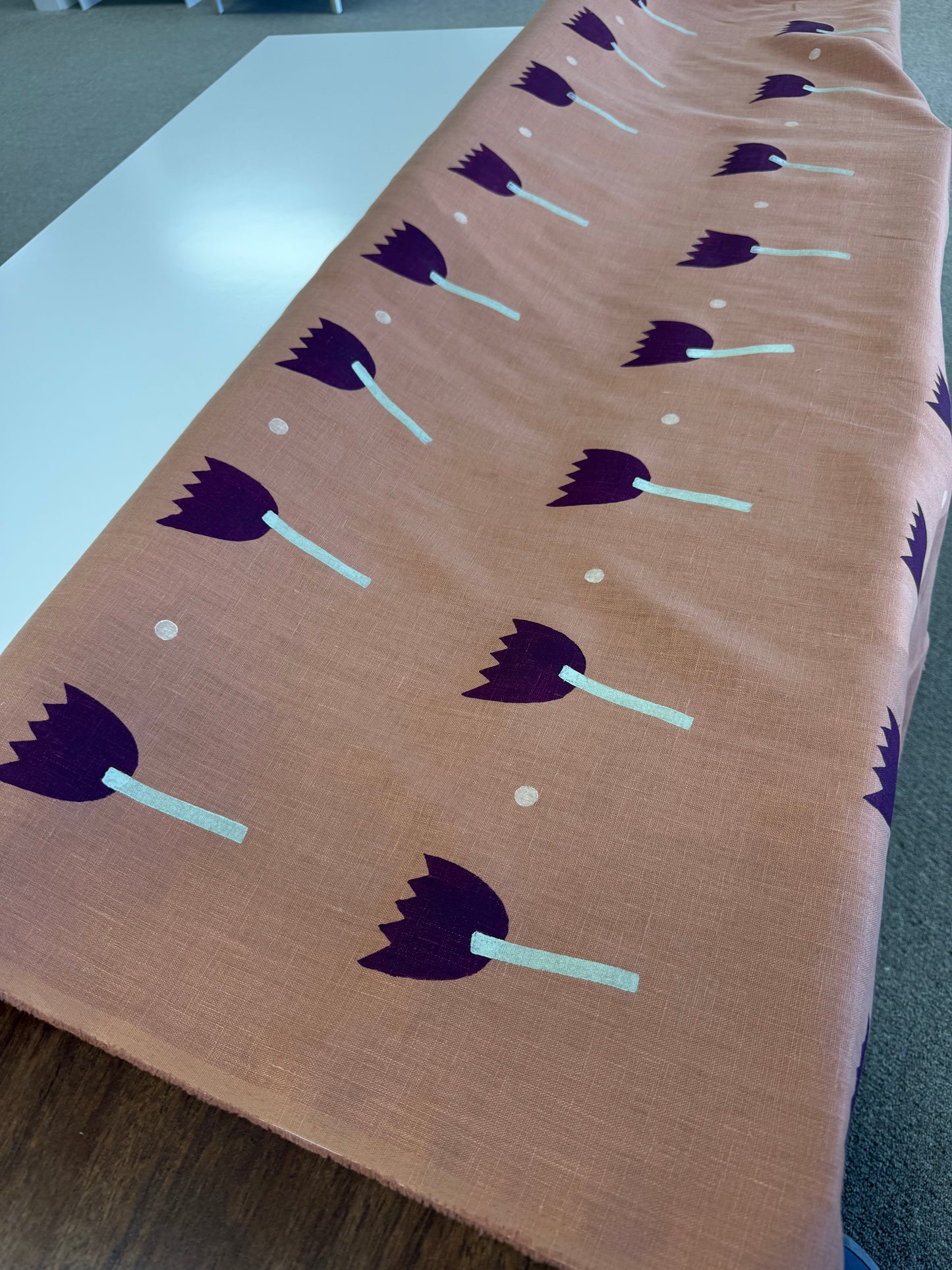 Schumacher Tulip Play Hand Block Print Violet on Rust, 2 yards