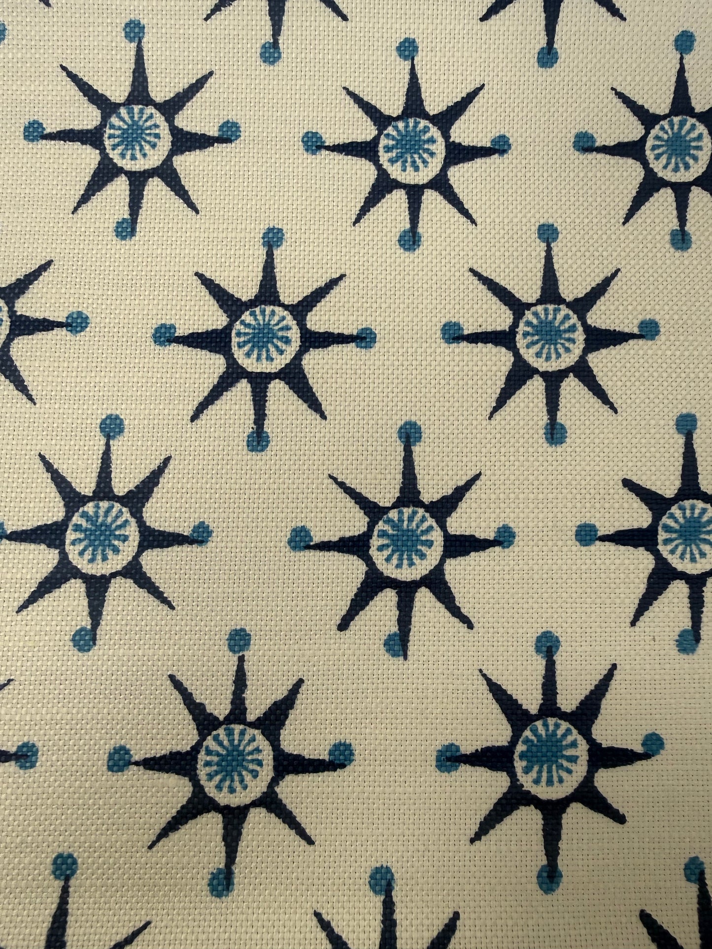 Virginia Kraft Textiles Star Linen Cotton Print Fabric- Priz/ Indigo  2.8 Yards