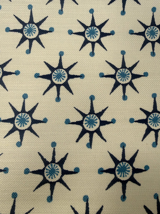 Virginia Kraft Textiles Star Linen Cotton Print Fabric- Priz/ Indigo  2.8 Yards