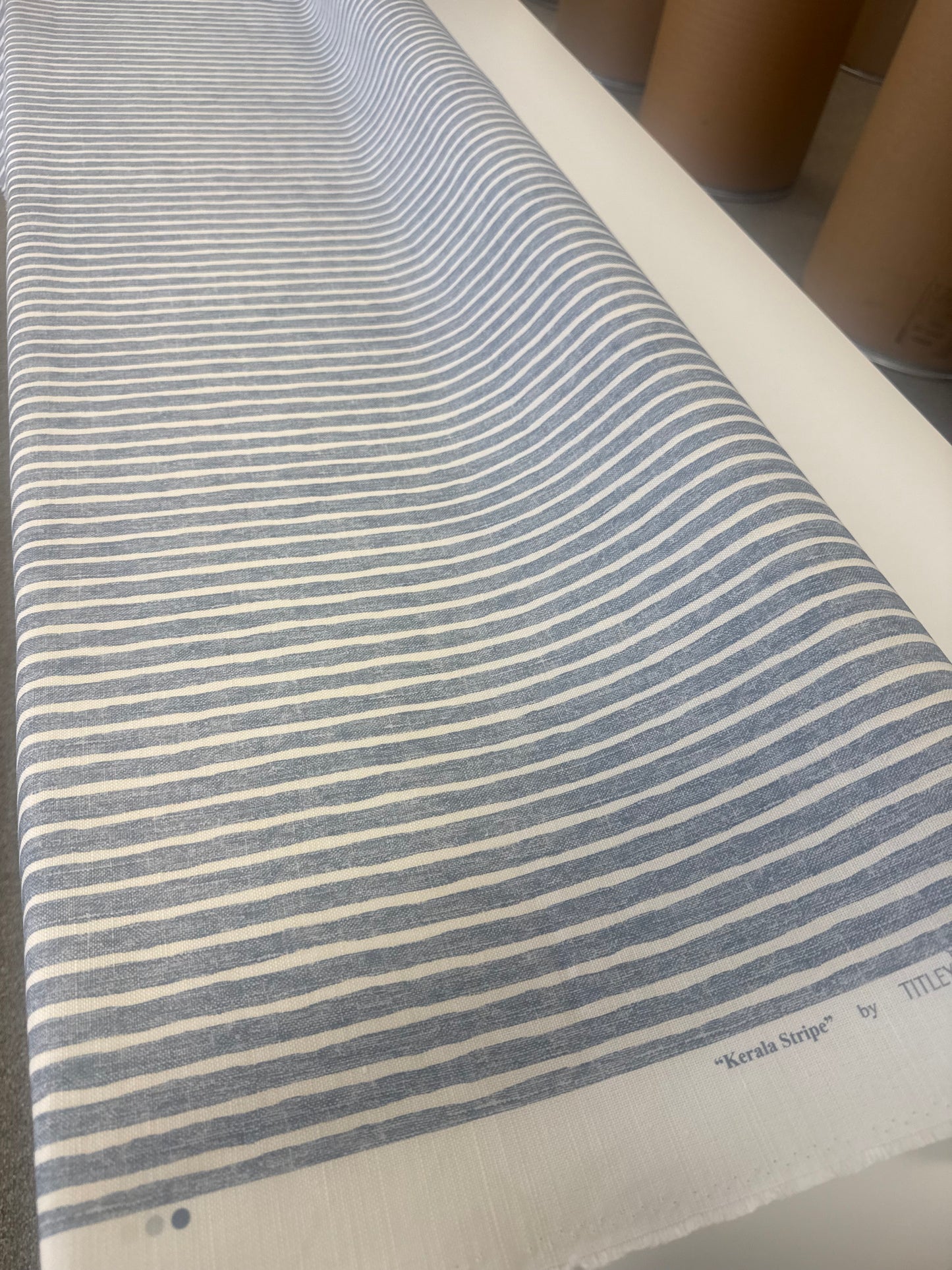 Tilley & Marr, kerala stripe, blue stripe, 4.25 yards, $212 all