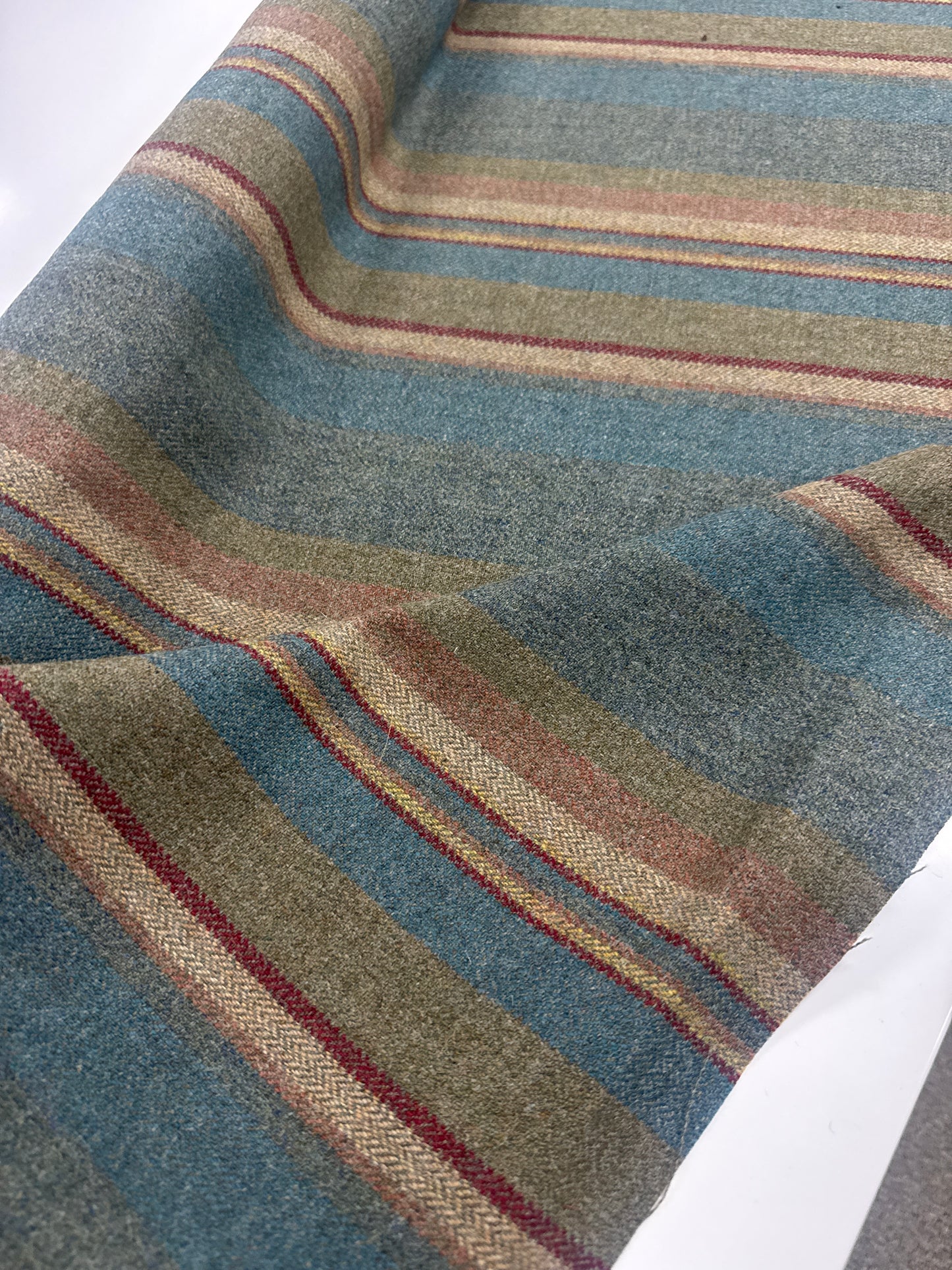 Mulberry Home Lindisfarne Stripe Teal wool Fabric, 3 yards