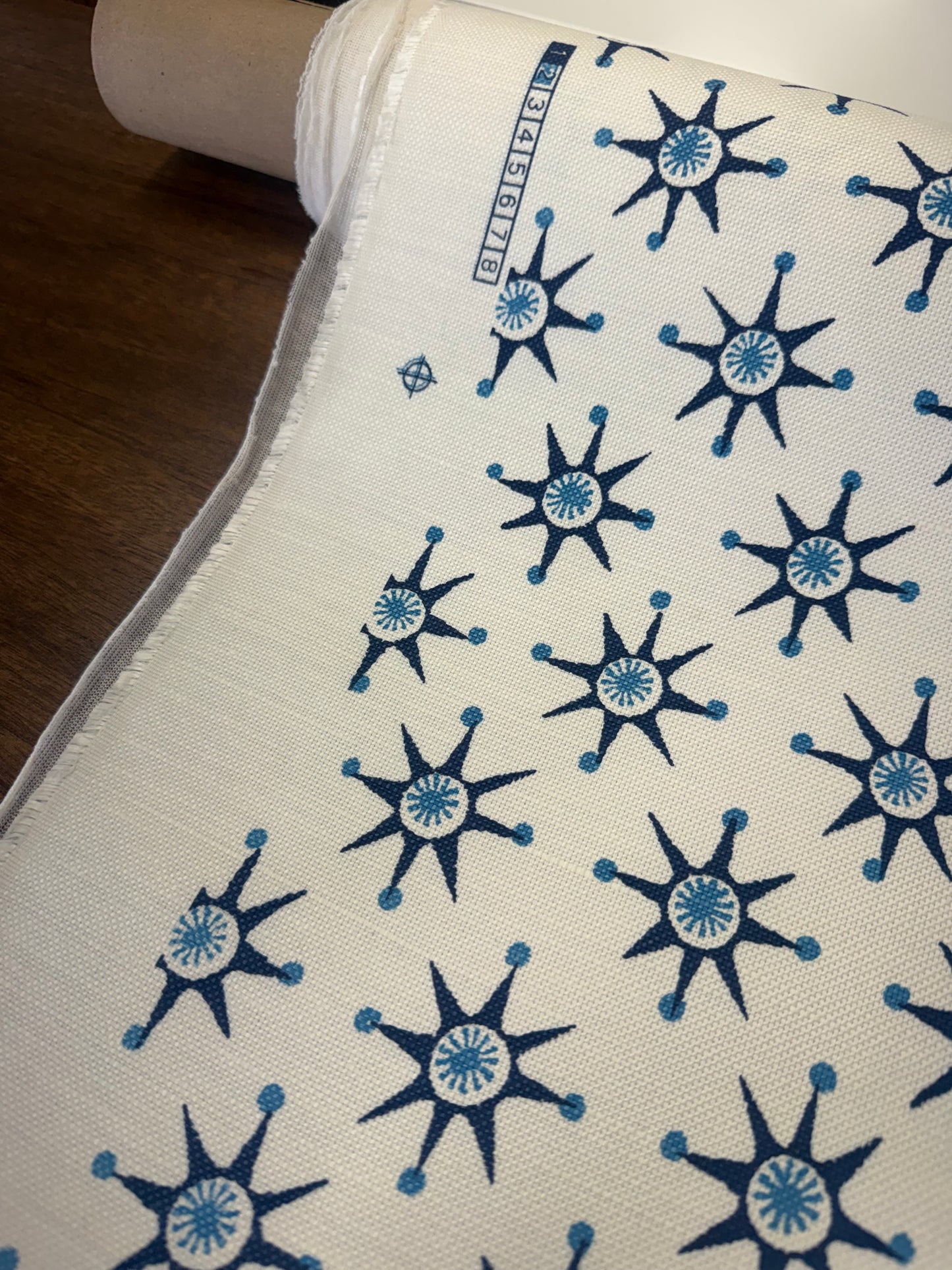 Virginia Kraft Textiles Star Linen Cotton Print Fabric- Priz/ Indigo  2.8 Yards