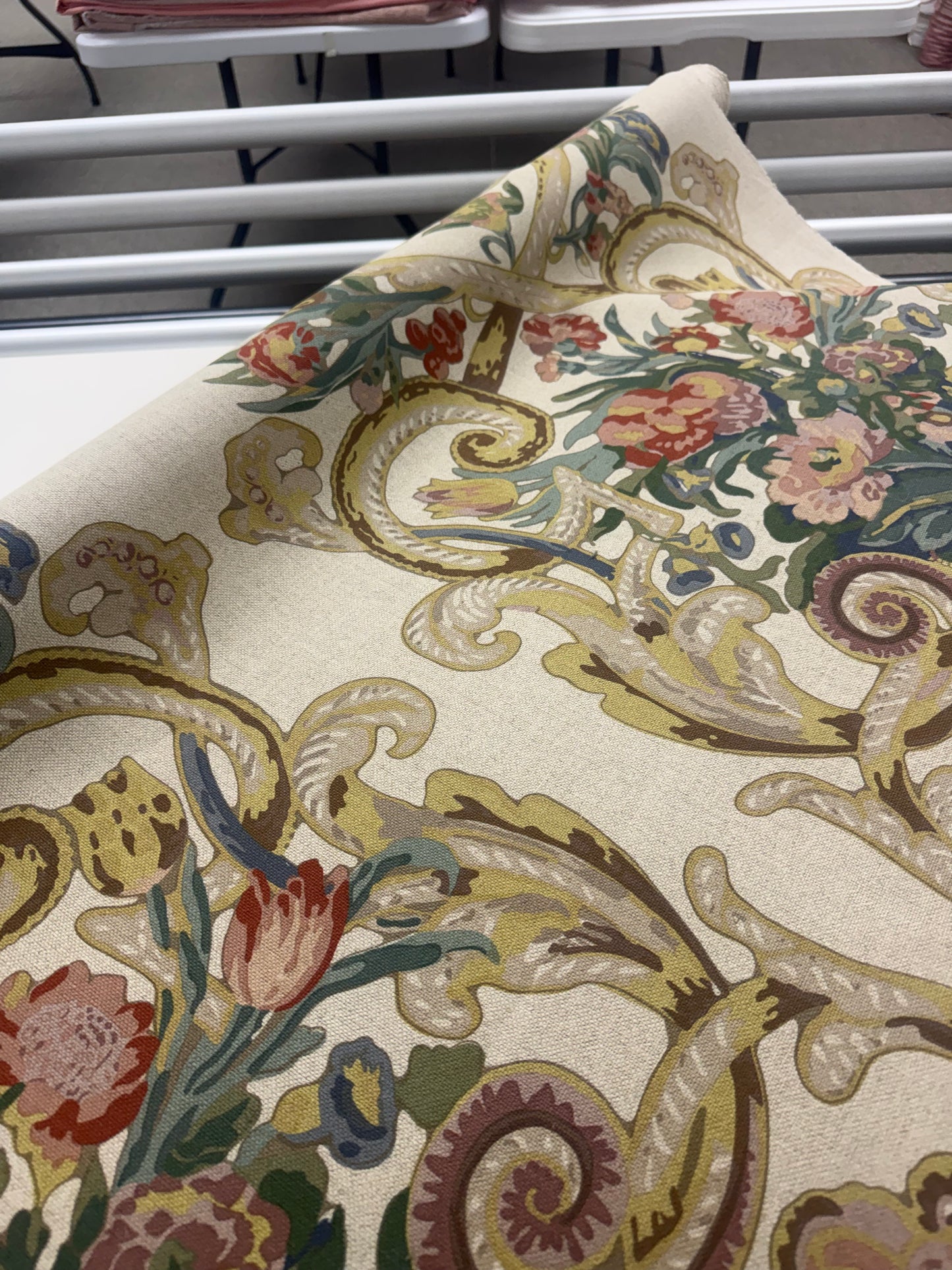 Scalamandre, baroque floral canvas, 3.4 yards