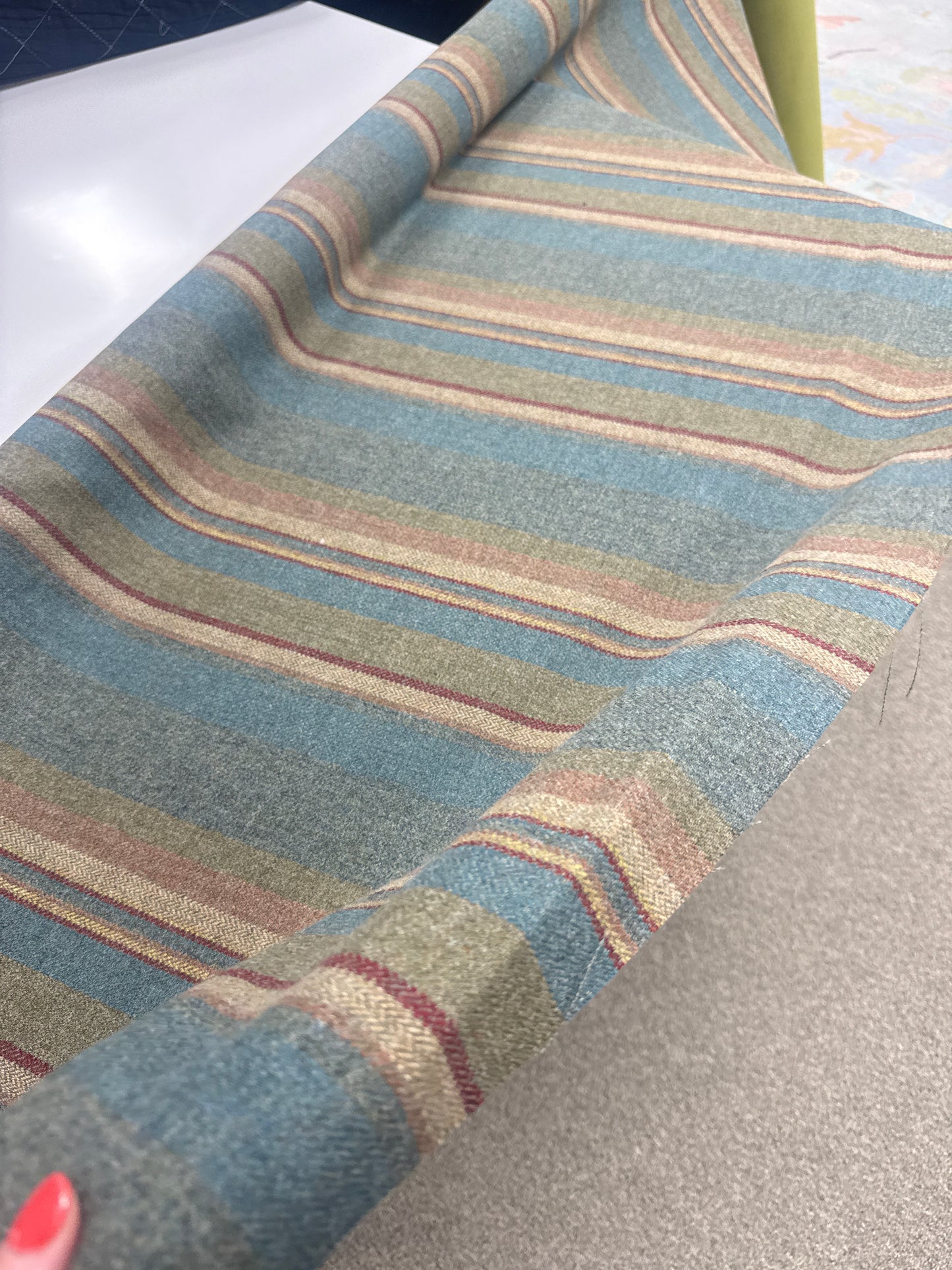 Mulberry Home Lindisfarne Stripe Teal wool Fabric, 3 yards