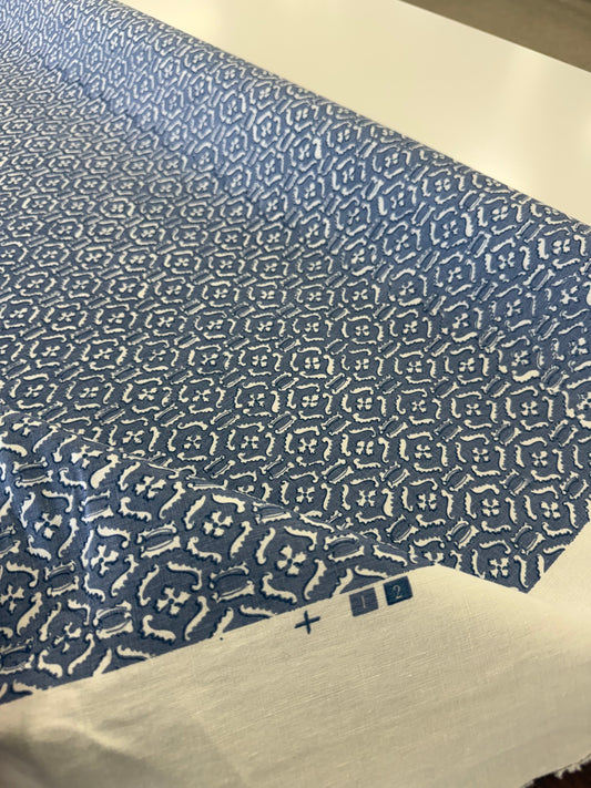 Raoul Textiles Ornamental Printed Linen Fabric- Remy / Delft Blue, 2-1/8
