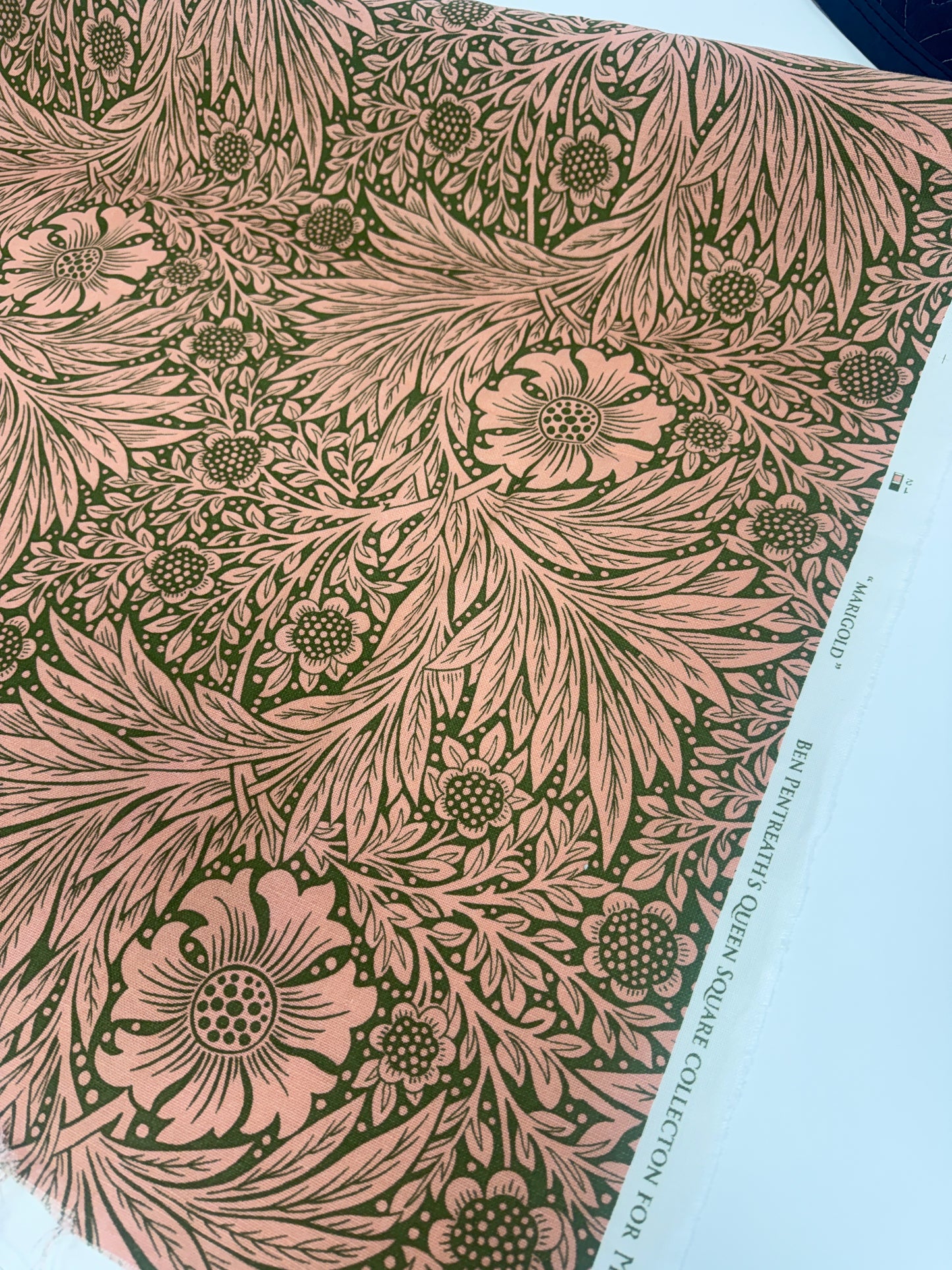 Morris & Co, marigold, pink and green, by the yard