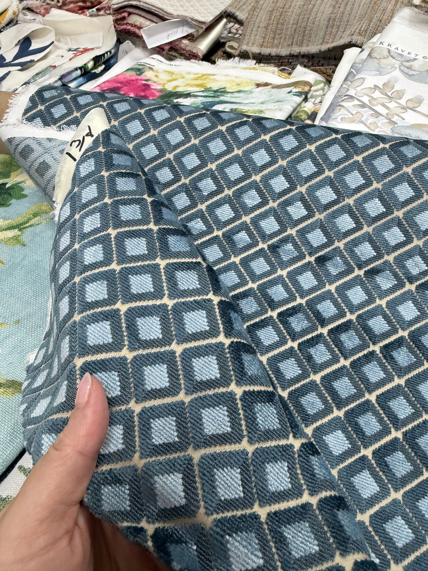 Blue Cut Velvet, 1.4 Yards All