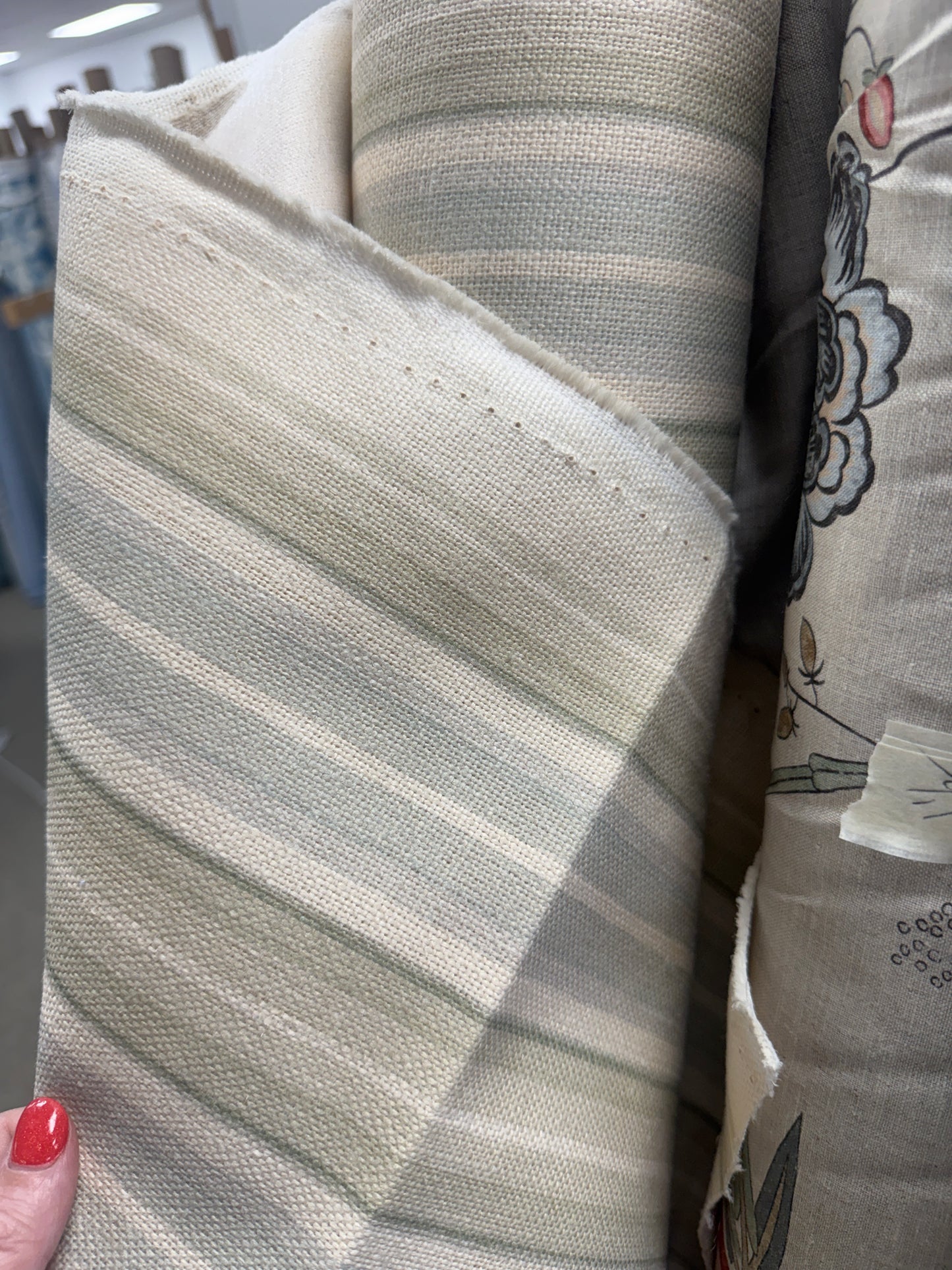 Blue and green stripe fabric, 2 yards