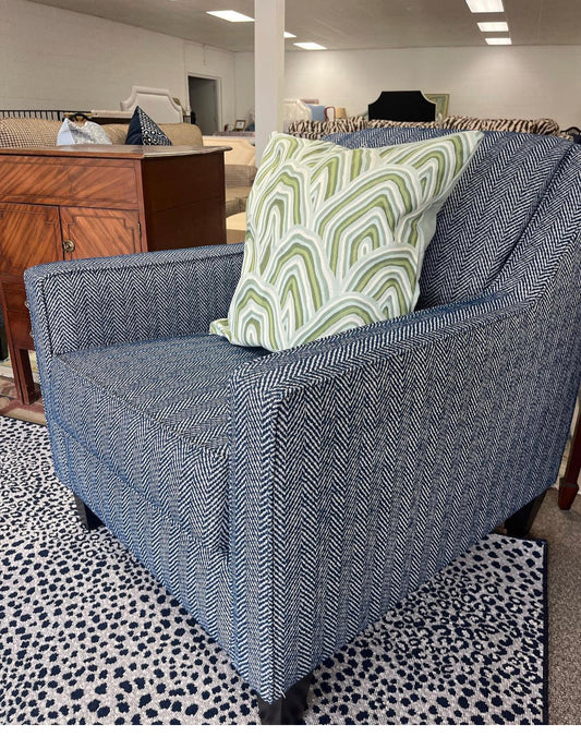 Navy blue herringbone upholstered chair