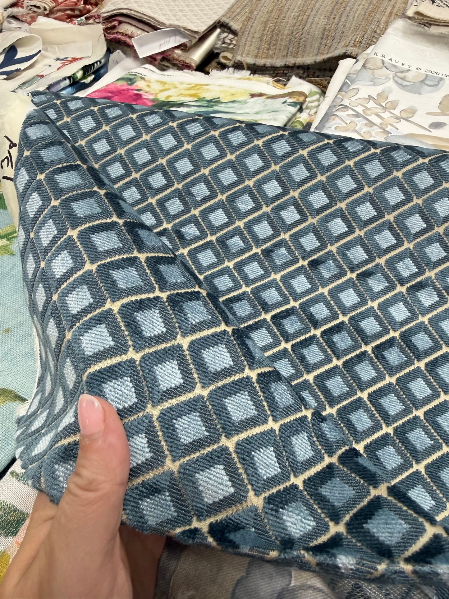 Blue Cut Velvet, 1.4 Yards All