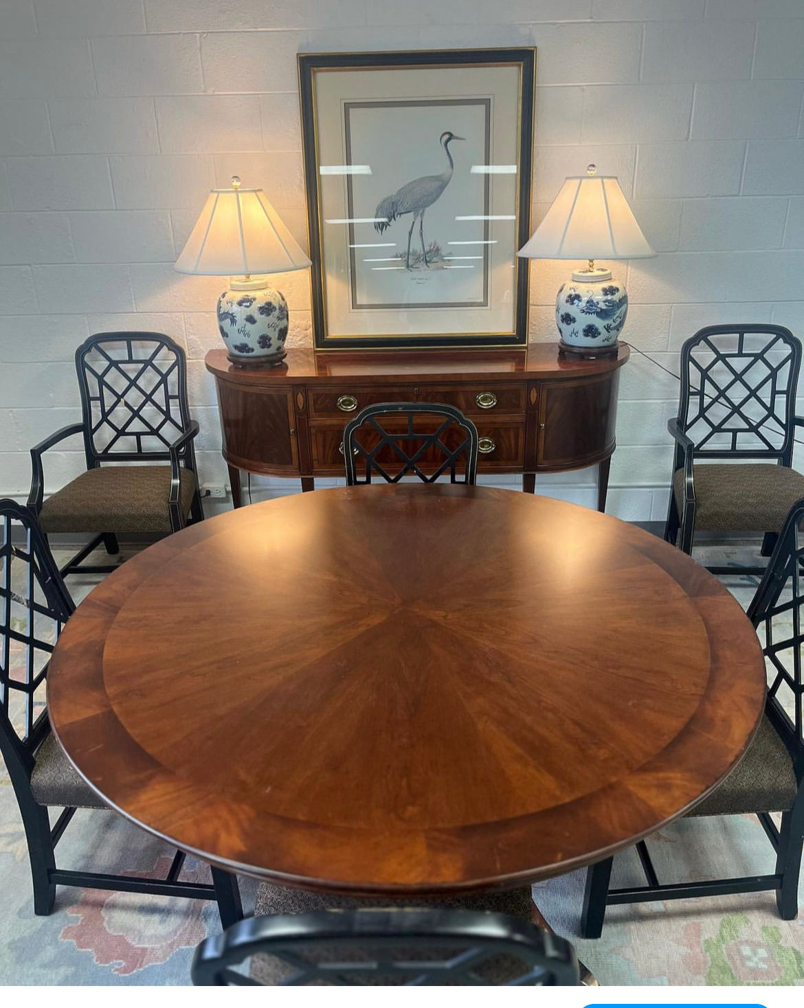 Round traditional style antique dining table