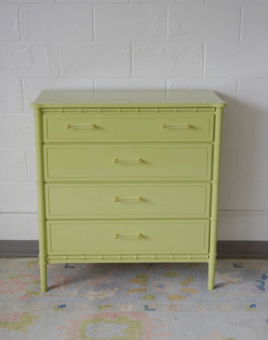 Green lacquered faux bamboo chest of drawers