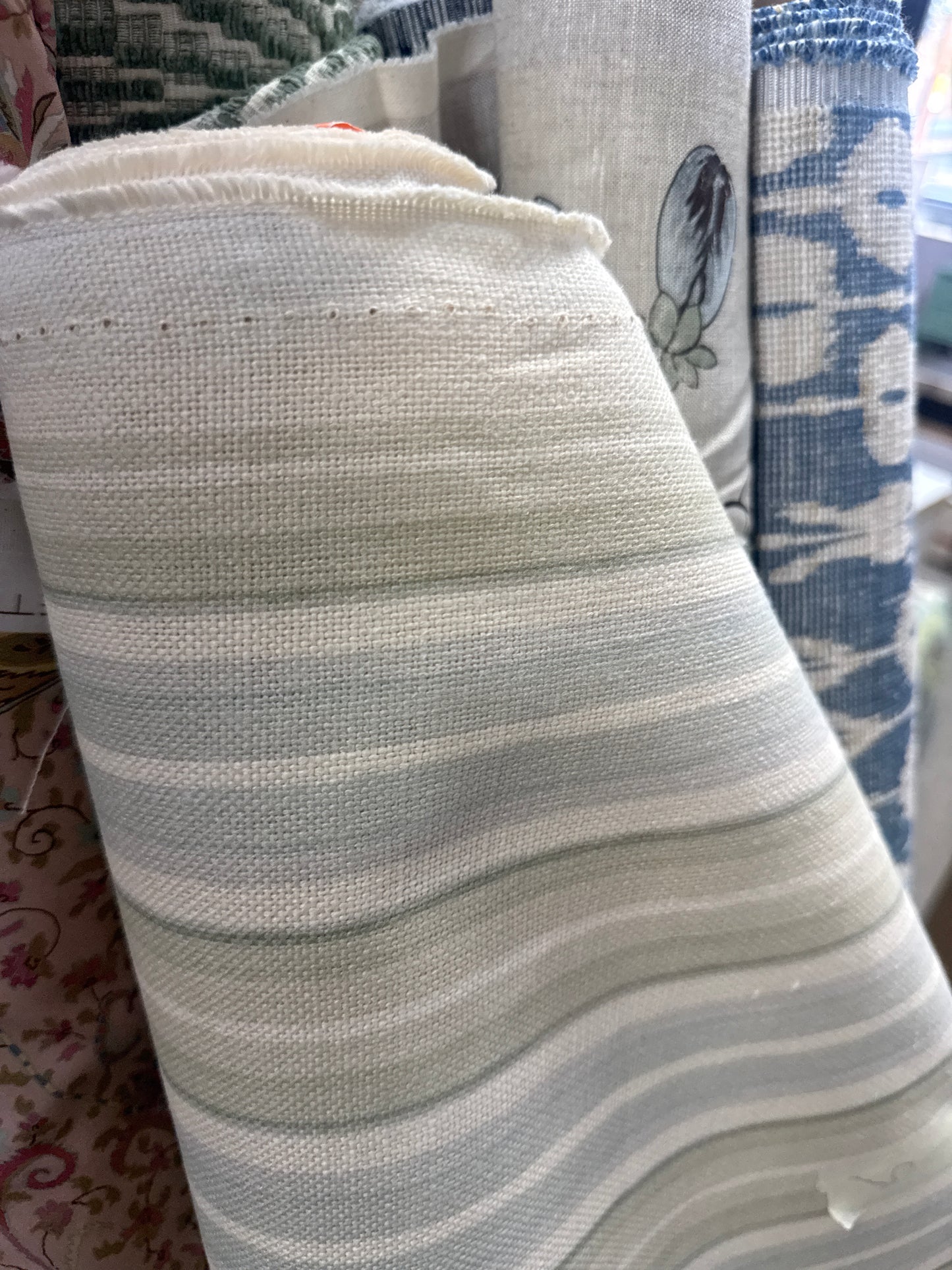 Blue and green stripe fabric, 2 yards