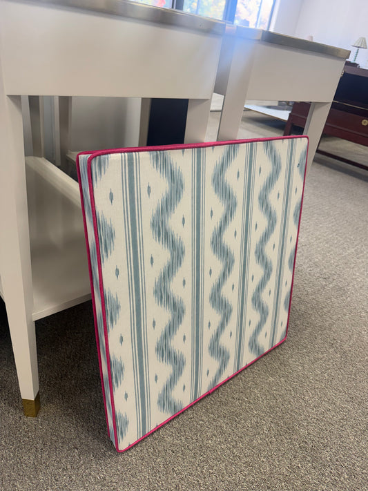 Upholstered Bulletin Board -Blue Ikat with Pink Trim