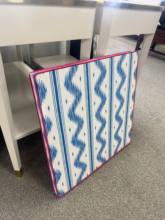 Upholstered Bulletin Board -Cobalt Ikat with Hot Pink Trim