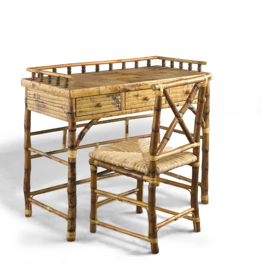 Burnt Tortoise Bamboo Petite Desk & Chair Woven Rush Seat