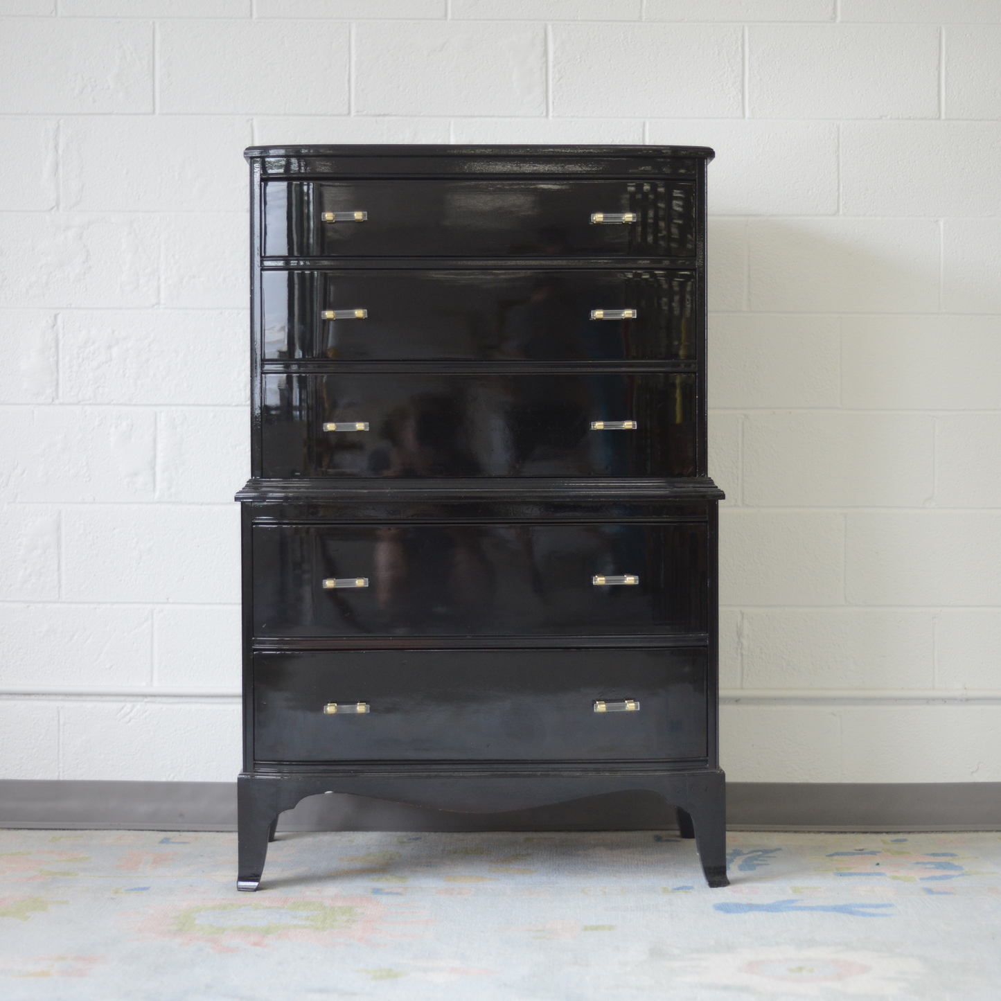 Traditional chest lacquered Black with lucite pulls