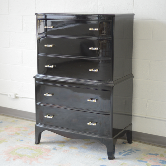 Traditional chest lacquered Black with lucite pulls