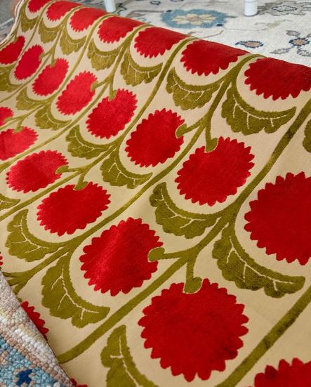 Yard Red And Green Floral Fabric